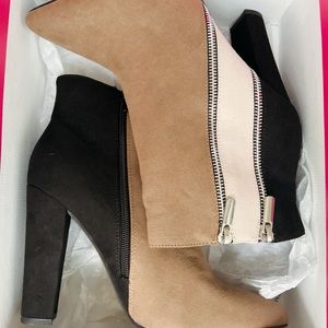 Shoedazzle Black, Cream & Tan Ankle Boots.